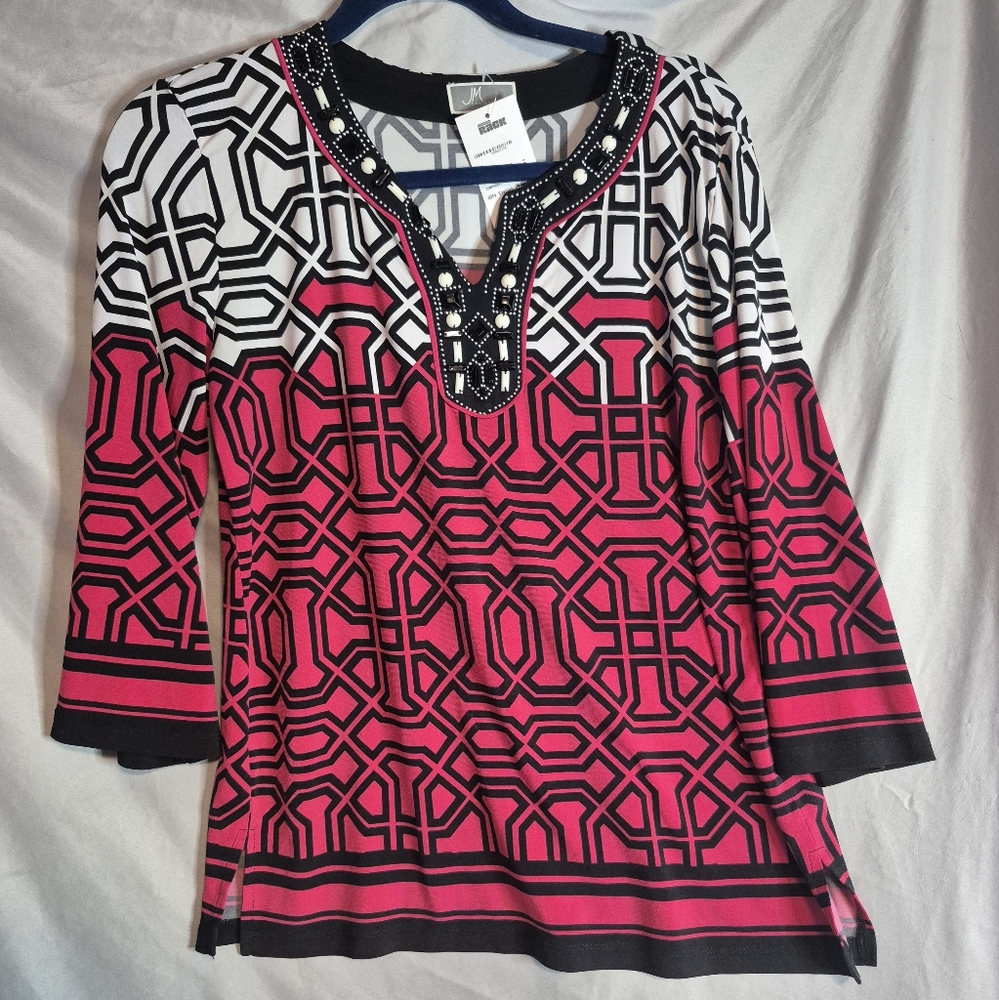 Jm‎ Collection PetitePink and Black Geometric Women's Top Pm